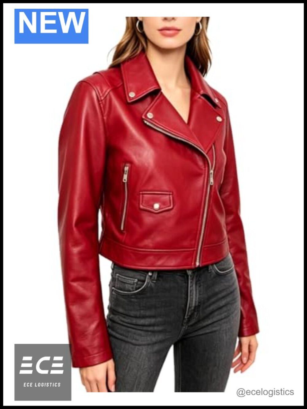 Faux Leather Jacket Women Cropped Moto Biker Coat Slim Fit